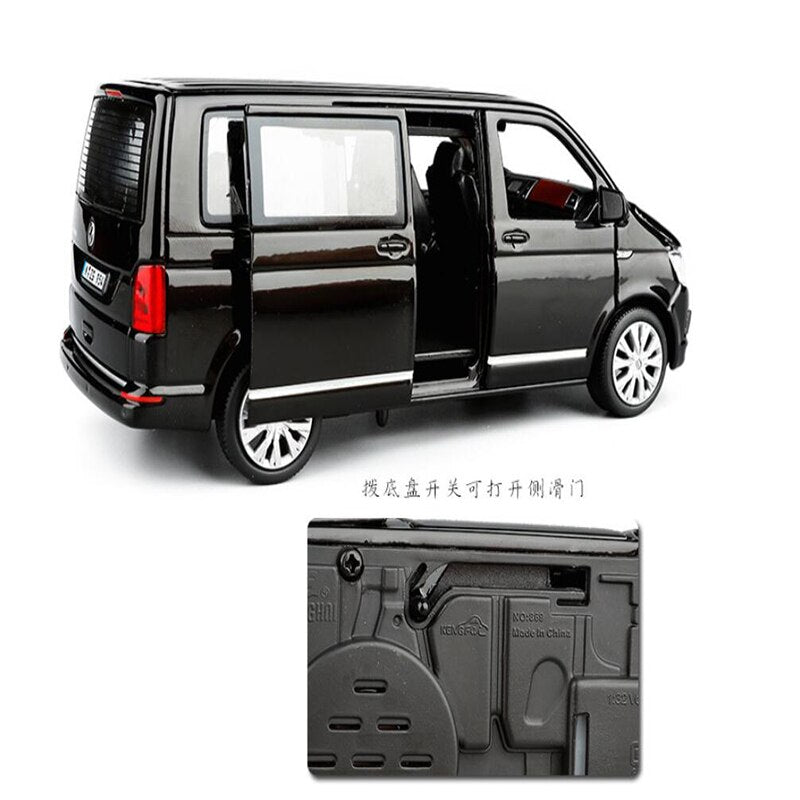 1:32 Zinc Alloy Bus Volkswagen Multivan T6 Van Alloy Toy Car Diecast MPV Model Sound Light Pull Back Children Gift Boys For Toys