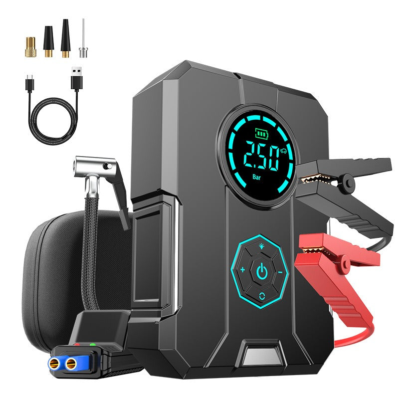 Car Mounted Tire Inflator & Jump Starter - Emergency 12V, USB Rechargeable, 80W