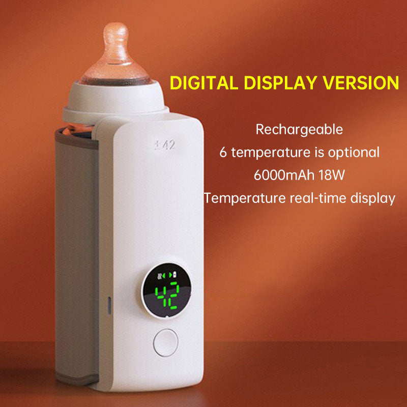 USB Rechargeable Bottle Warmer - 6-Step Adjustable Temp, Digital Display, 24hr Heat