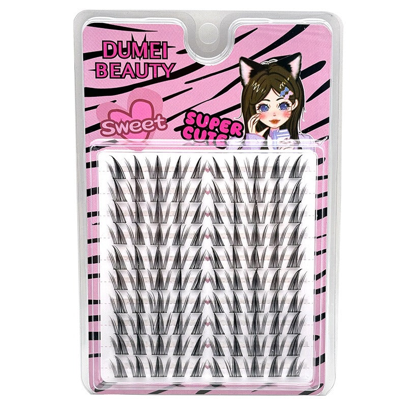 Large-Capacity Self-Grafting Eyelash Set - Cartoon Butterfly Girl, 10 Rows, 11–12mm, Artificial Fiber