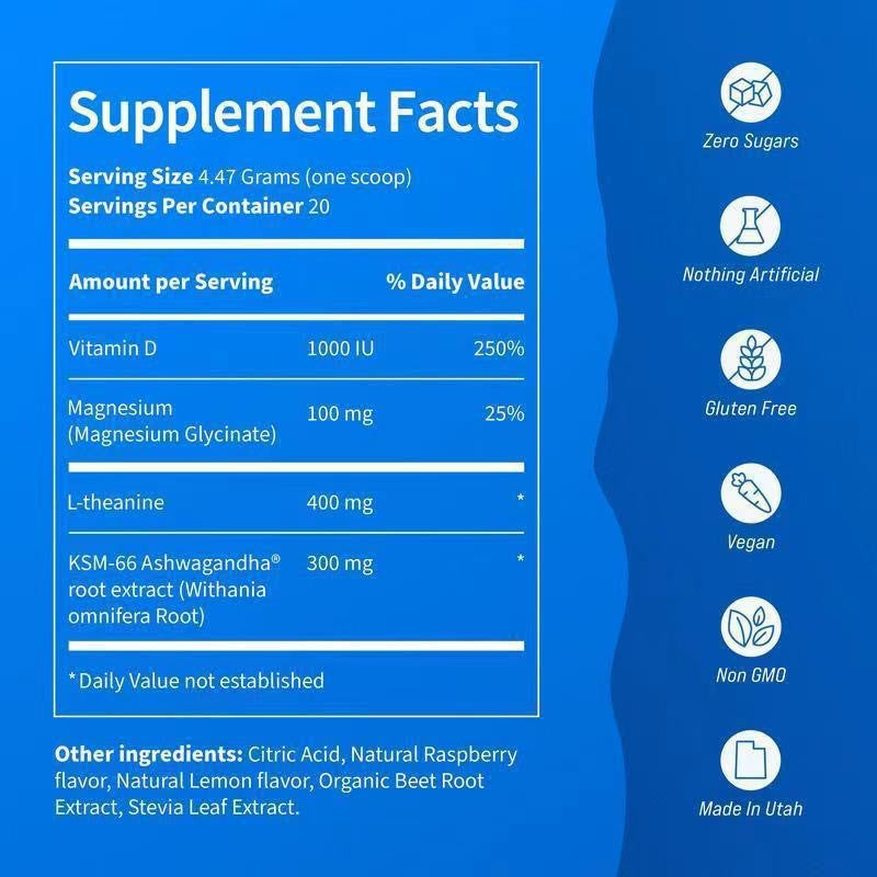 Supercalm Magnesium Calming Powder - Electrolyte Raspberry Blend, 2-Year Shelf Life