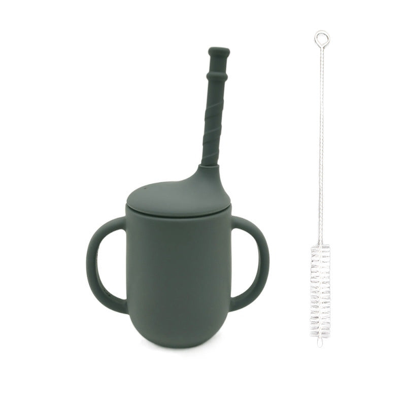 Silicone Baby Training Cup with Straw - 200ml, Leak-Proof & Anti-Fall, with Handle