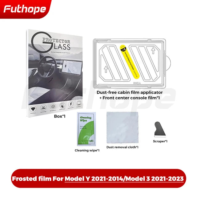Futhope Tempered Glass Screen Protector - Tesla Model 3/Y Highland 2021–2024, Matte/HD Anti-Glare, Auto Install