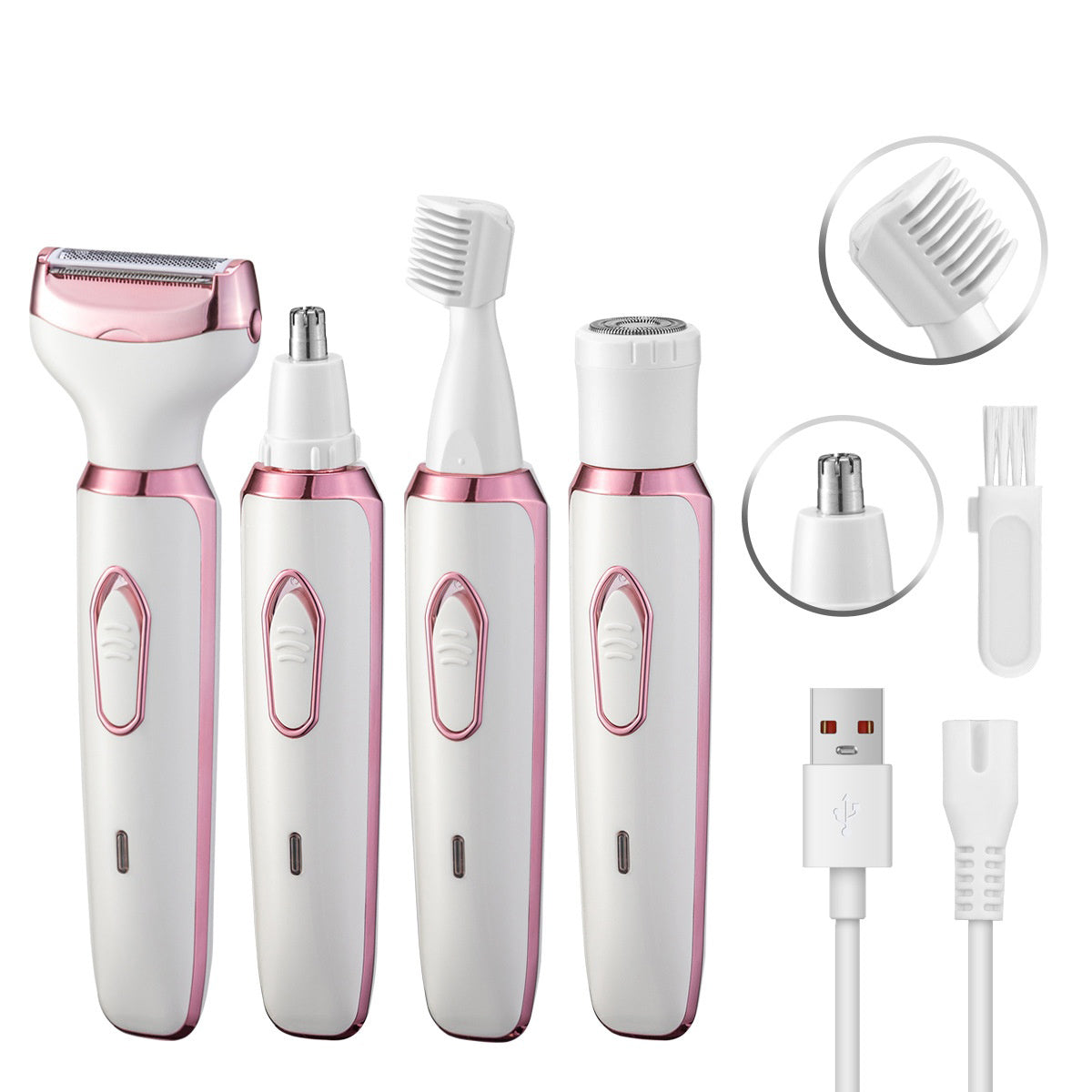 Electric Women’s Intimate Hair Trimmer - Multi-Functional Shaver, Underarm & Bikini, ABS, Ivory/Pink Gold