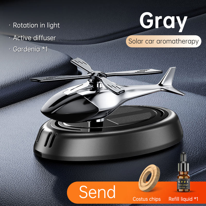 Solar Rotating Helicopter Aromatherapy Car Air Freshener - Alloy + ABS + Wood, Automatic, Cologne Scent