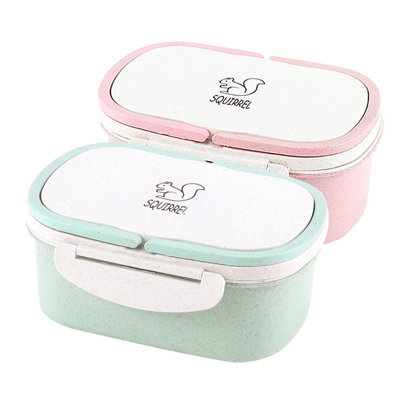 2-Layer Wheat Straw Bento Lunch Box - Portable Food Storage, Microwave Safe