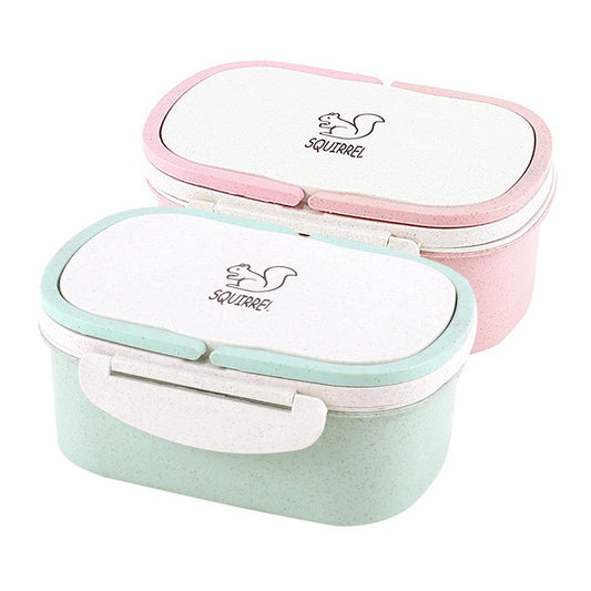 2-Layer Wheat Straw Bento Lunch Box - Portable Food Storage, Microwave Safe
