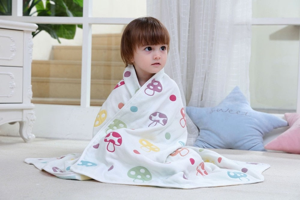 100% Cotton Muslin Baby Blanket - 110x110cm, 6-Layer Summer and Swaddle Quilt