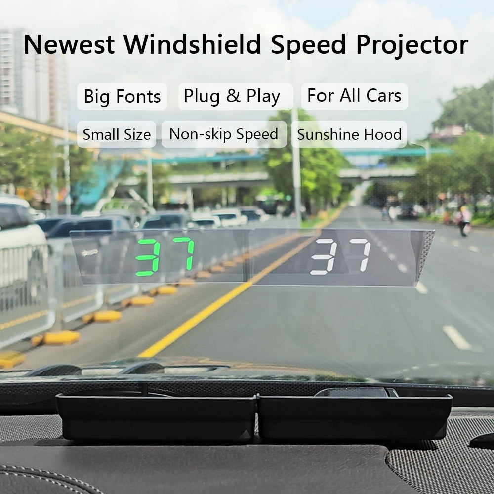 Head Up Display GPS Speedometer - 4” LED, KM/H & MPH, ABS, White/Green, Universal Windshield Projection