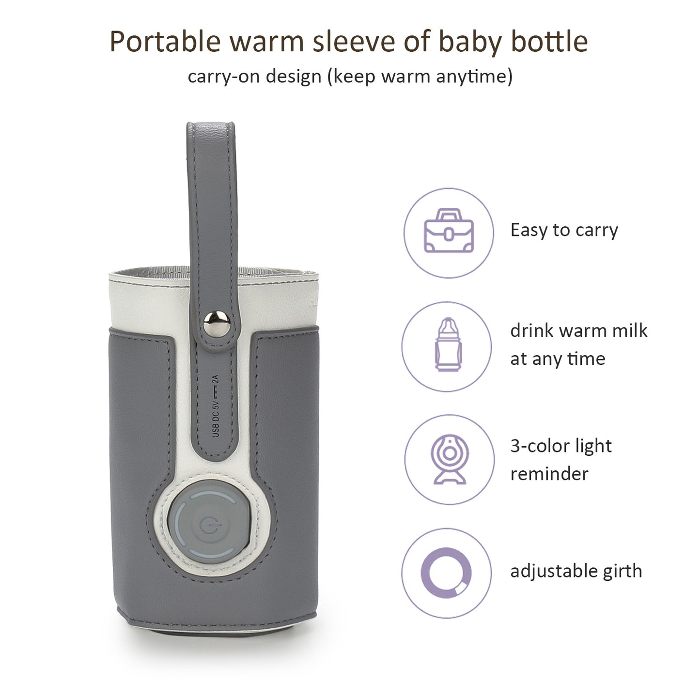 Smart Heating Bottle Warmer Bag - Leather, 3-Speed Adjustable, USB Powered, Portable for Car & Travel