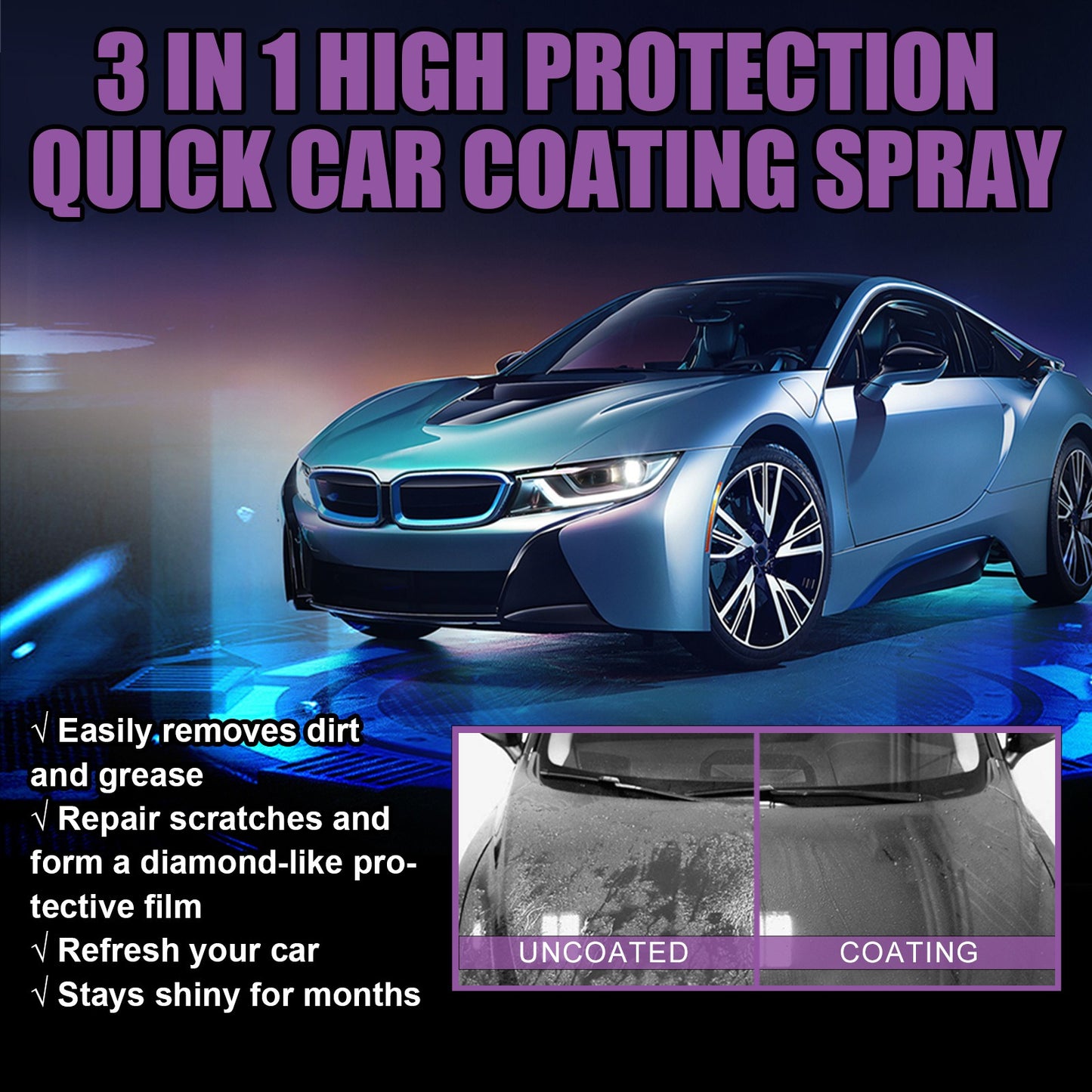 3-in-1 Fast Car Paint Coating Spray - High Protection, Color Change, Cleaning
