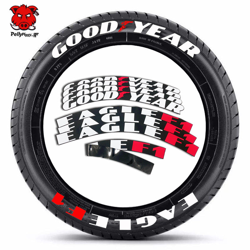 One-Piece Tire Letter Sticker Set - Adhesive PVC, Fits 4 Tires, Multiple Styles - Logos