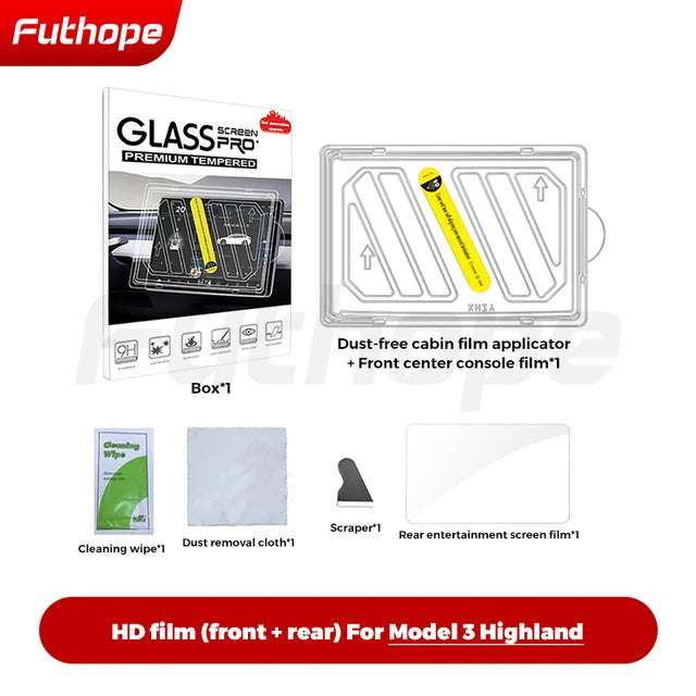 Futhope Tempered Glass Screen Protector - Tesla Model 3/Y Highland 2021–2024, Matte/HD Anti-Glare, Auto Install