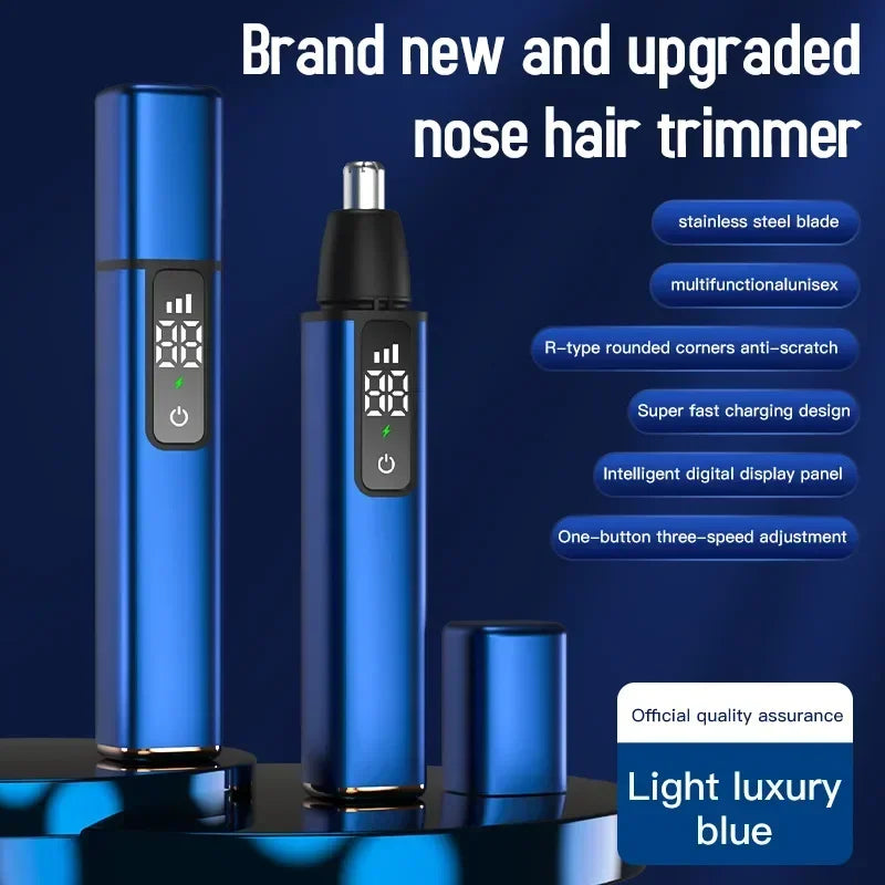Portable Electric Nose Hair Trimmer - LED Display, USB Rechargeable, Multifunction, Safe R-Shaped Cutter