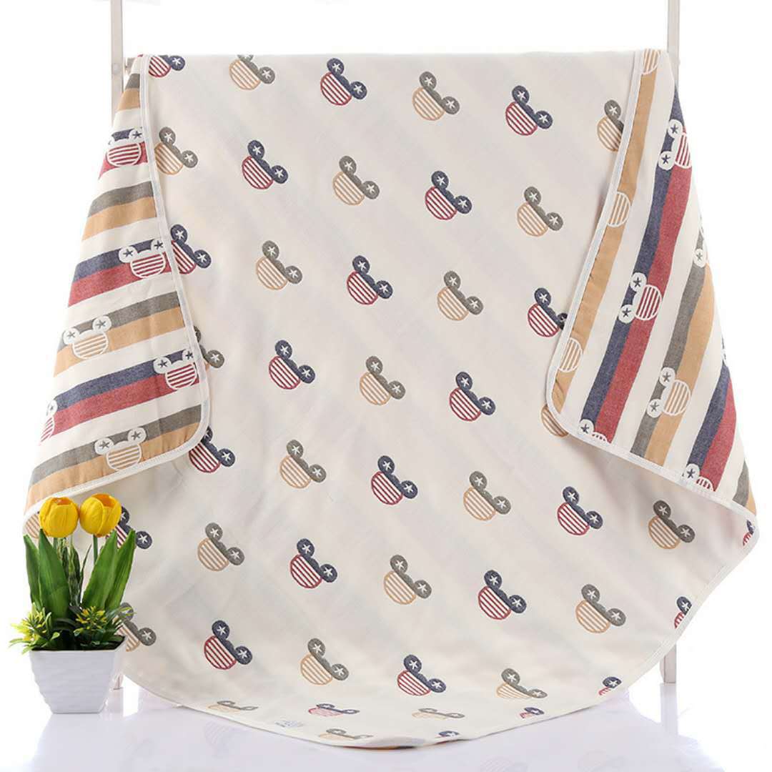 100% Cotton Muslin Baby Blanket - 110x110cm, 6-Layer Summer and Swaddle Quilt