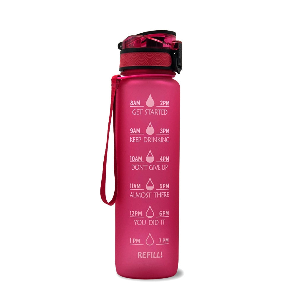 Tritan Sport Water Bottle - 1L Leak-Proof, BPA-Free Fitness Bottle, Motivational Time Marker