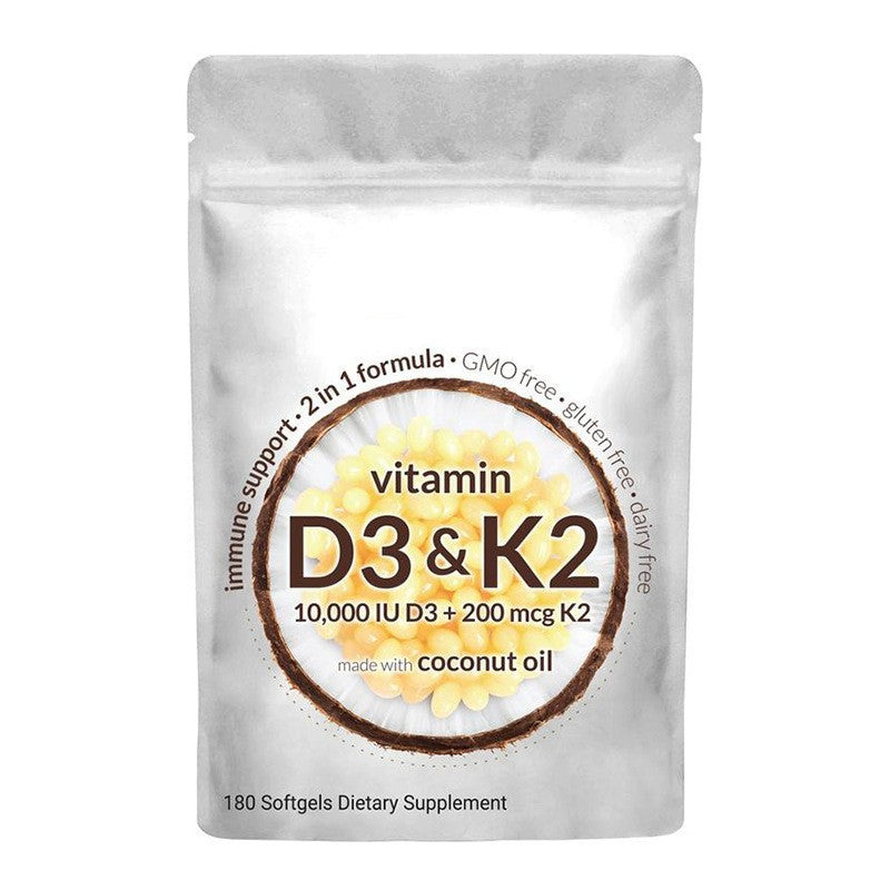 Vitamin D3K2 Softgel Capsules - 180 Pills, 24-Month Shelf Life, Adult Bone & Immune Support Supplement