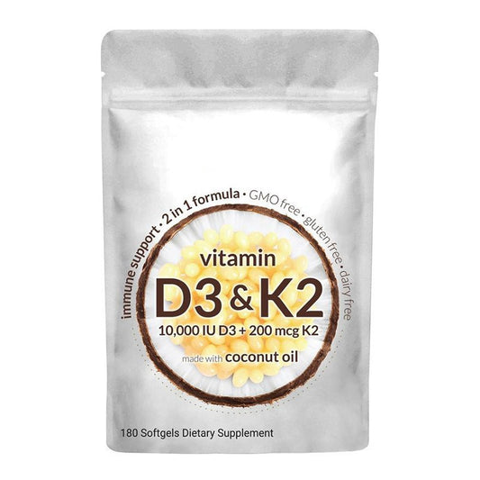 Vitamin D3K2 Softgel Capsules - 180 Pills, 24-Month Shelf Life, Adult Bone & Immune Support Supplement