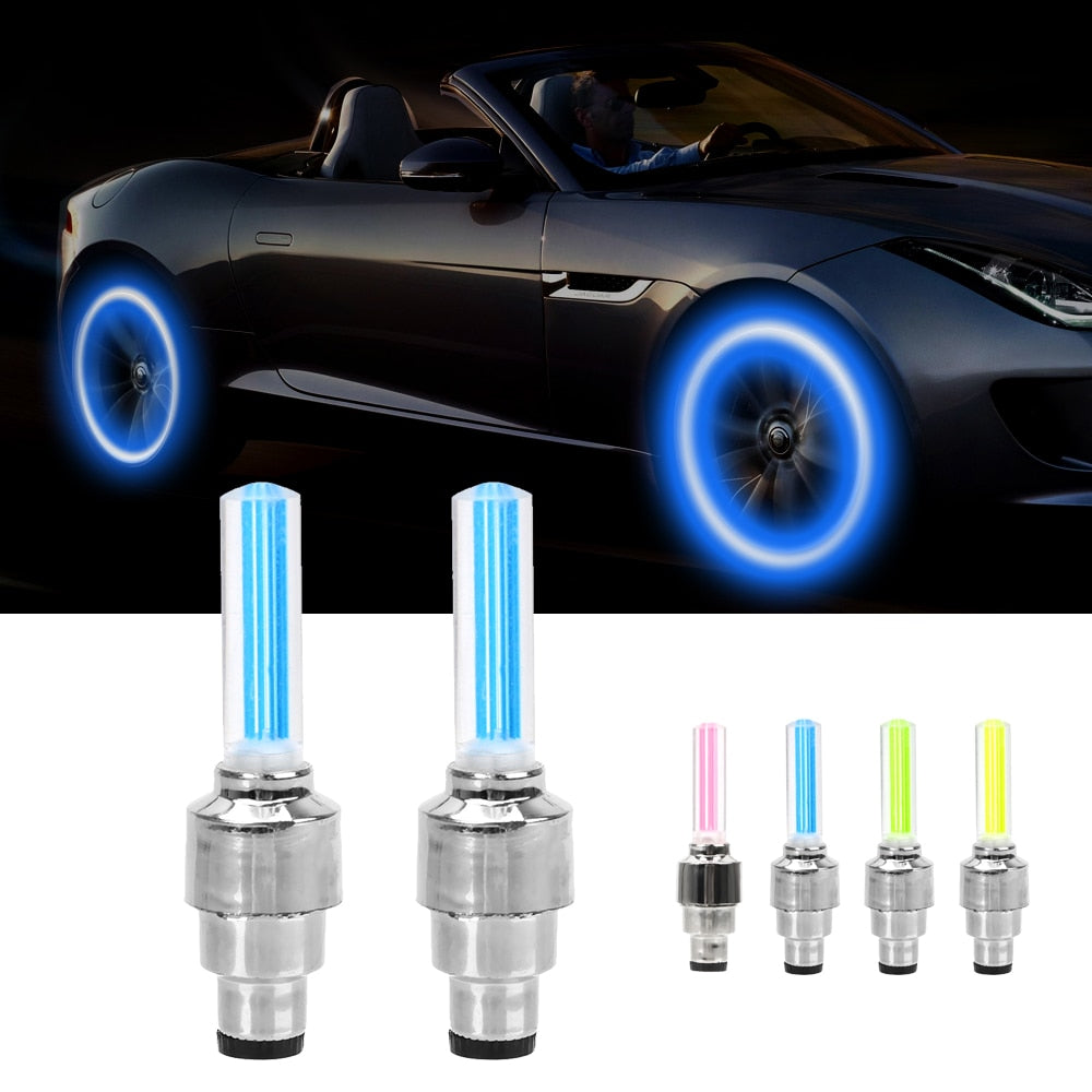 LED Tire Valve Cap Lights - 2PCS, Car Wheel/Bike Decorative Neon, Flashing Spoke Lamp, Multicolor