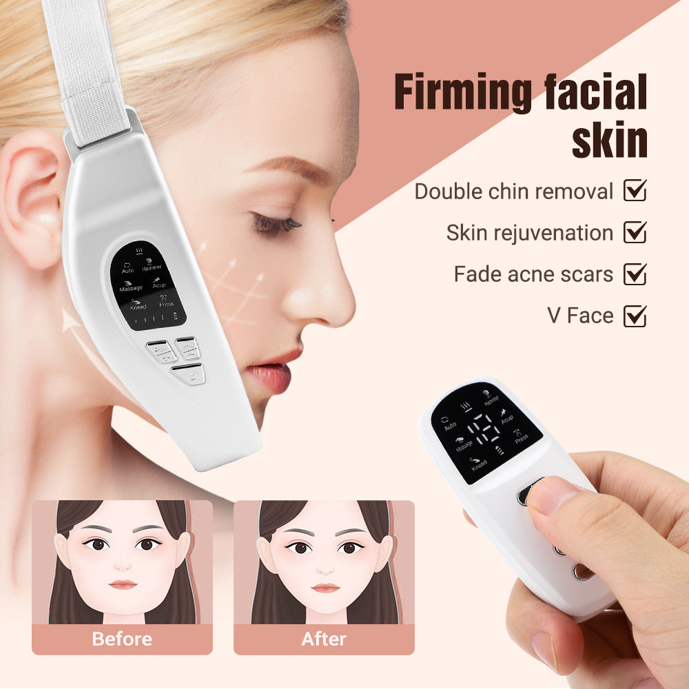 EMS Color Light Facial Slimming Device - Microcurrent & LED Beauty Massager, Hot Compress, V-Face, Remote Control