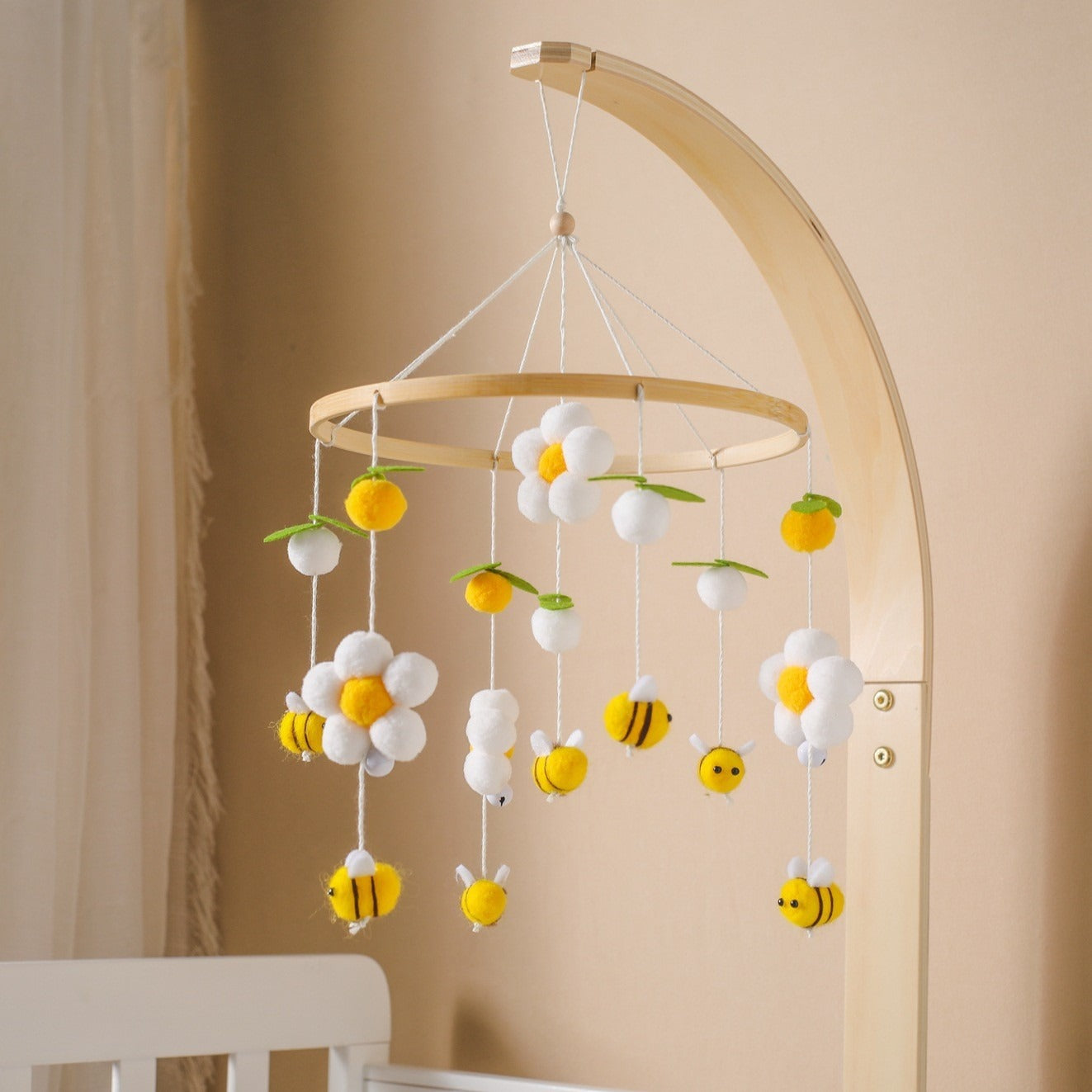 Wooden Baby Crib Bell - Soothing Bedside Hanging Toy, Musical Lullaby Wind Bell, 0-3 Years