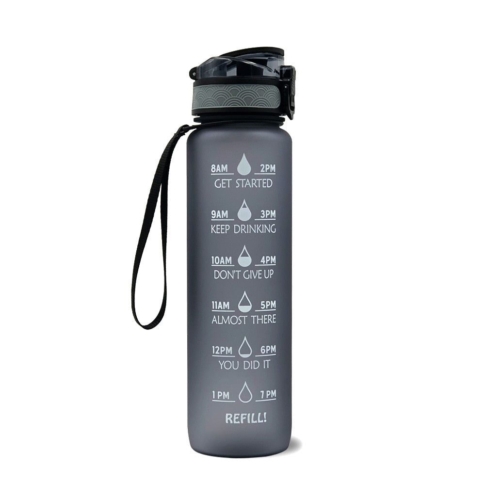 Tritan Sport Water Bottle - 1L Leak-Proof, BPA-Free Fitness Bottle, Motivational Time Marker