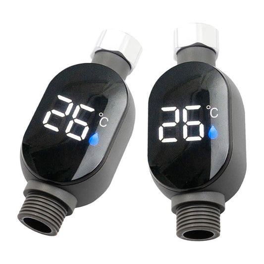 Black LED bathroom shower thermometer (0℃~99℃): accurate temp measurement, smart counter.