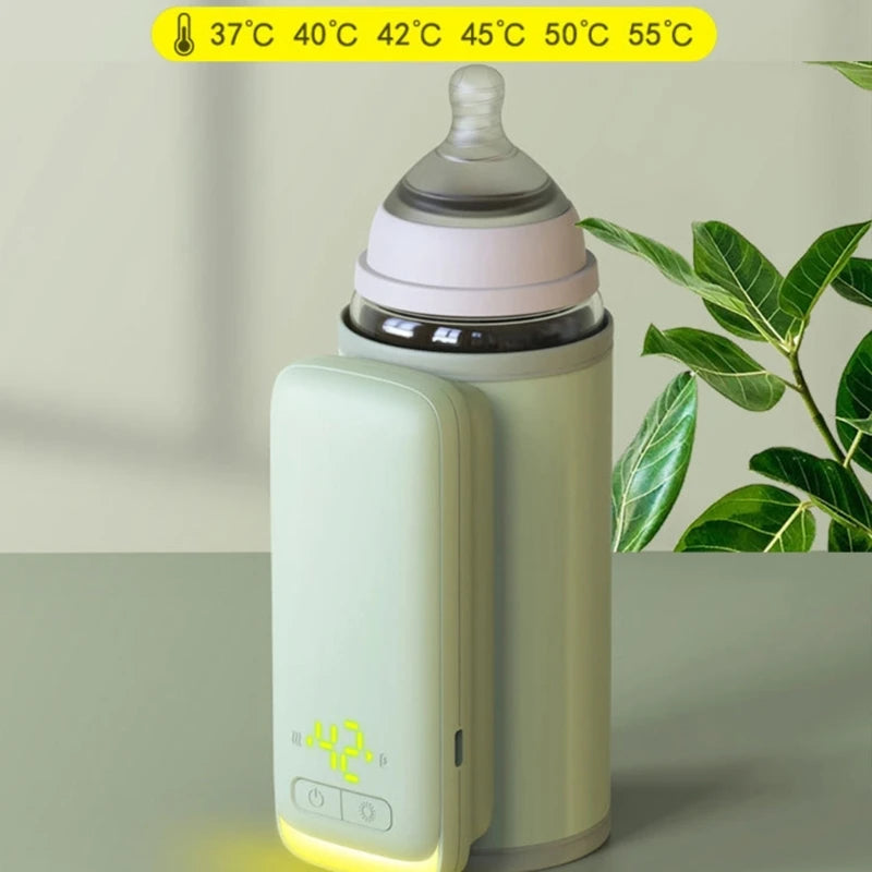USB Rechargeable Bottle Warmer - 6-Step Adjustable Temp, Digital Display, 24hr Heat