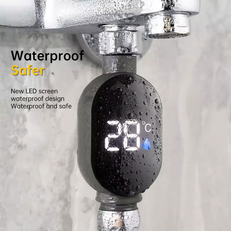 Black LED bathroom shower thermometer (0℃~99℃): accurate temp measurement, smart counter.