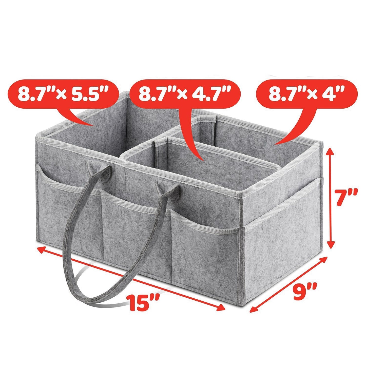 Extra-Large Baby Diaper Caddy Organizer - Portable Felt Nursery, Car & Changing Table Storage Bin