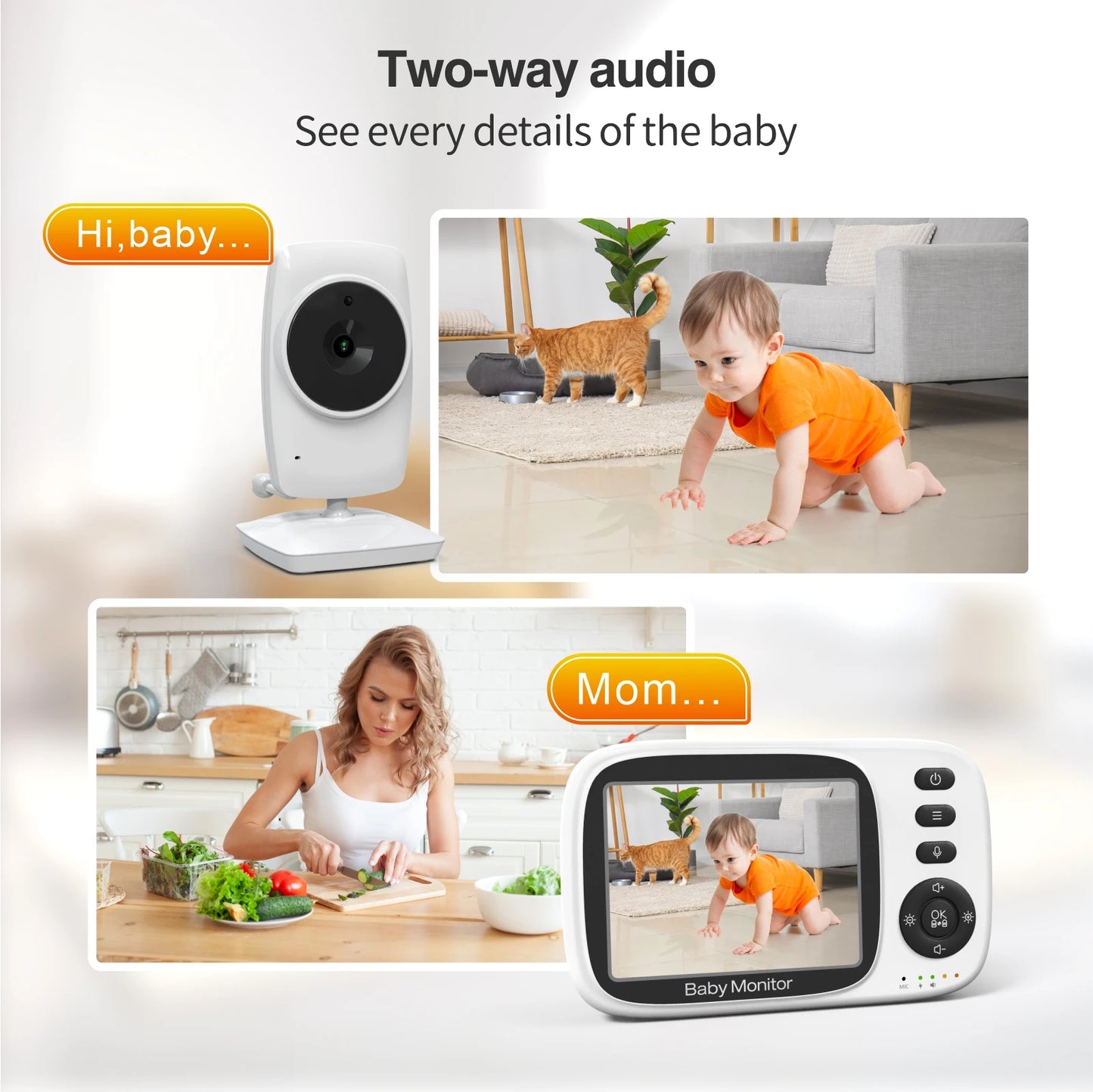 Wireless Video Baby Monitor - 3.2” LCD, 2-Way Audio, Night Vision, Temperature Sensor, 260m Range