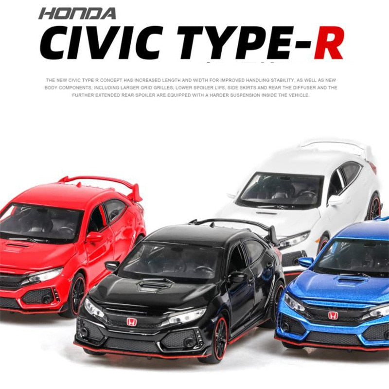 1:32 HONDA CIVIC TYPE-R Diecasts & Toy Vehicles Metal Car Model Sound Light Collection Car Toys For Children Christmas Gift