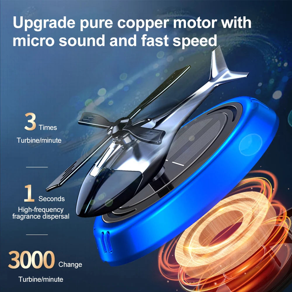 Solar Rotating Helicopter Aromatherapy Car Air Freshener - Alloy + ABS + Wood, Automatic, Cologne Scent