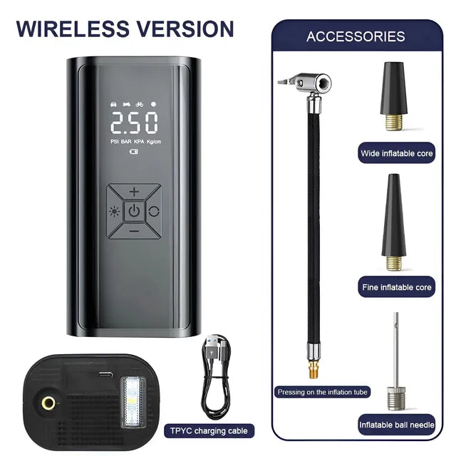 6000mAh Cordless Digital Air Compressor - 12V 150PSI, High Accuracy, LED Display, Multi-Purpose