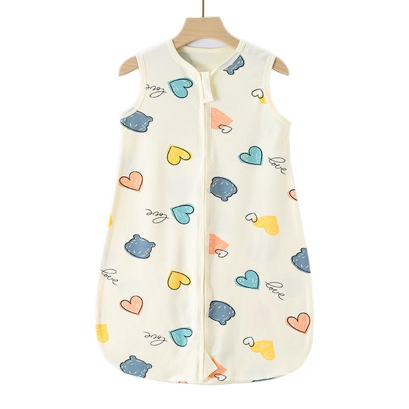 Four-Season Baby Sleeping Bag - Cotton Zipper Vest, Anti-Kick Design, 70-90cm, Multiple Prints