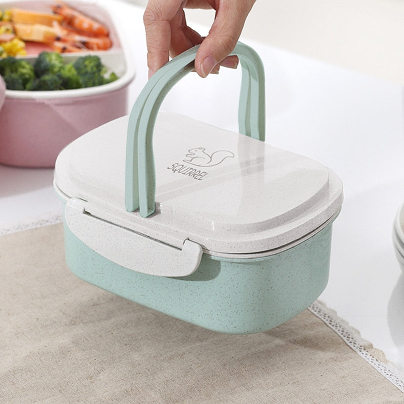 2-Layer Wheat Straw Bento Lunch Box - Portable Food Storage, Microwave Safe