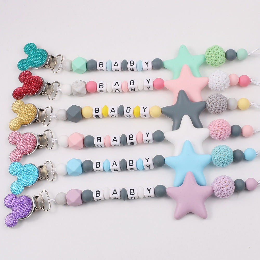 Five-Pointed Star Silicone Pacifier Chain - Anti-Drop Clip, Teether & Baby Belt, 33cm