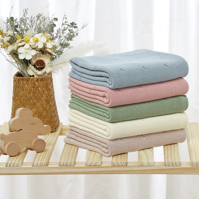 Knitted Cotton Baby Duvet Cover - Hollow Point, Solid Color, 70×90cm, 5 Colors, All-Season (1–3 Years)