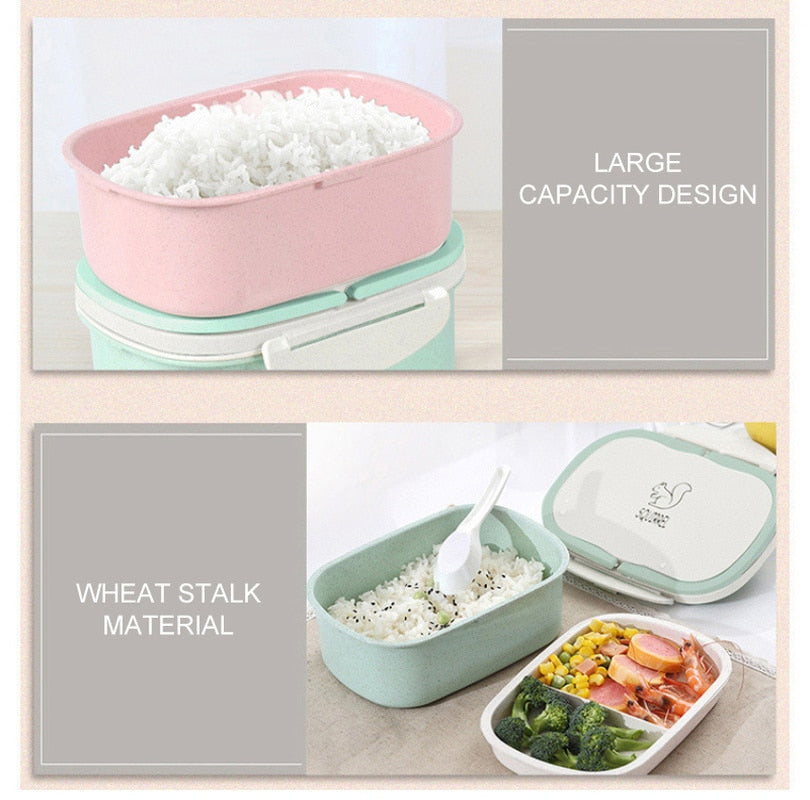 2-Layer Wheat Straw Bento Lunch Box - Portable Food Storage, Microwave Safe