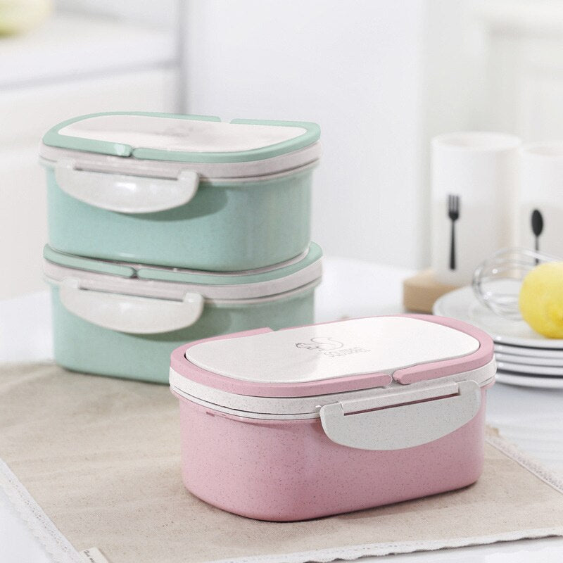2-Layer Wheat Straw Bento Lunch Box - Portable Food Storage, Microwave Safe