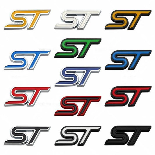 3D Metal ST Car Badge Decals - Ford Focus - Mondeo - Kuga, Double-Sided Tape