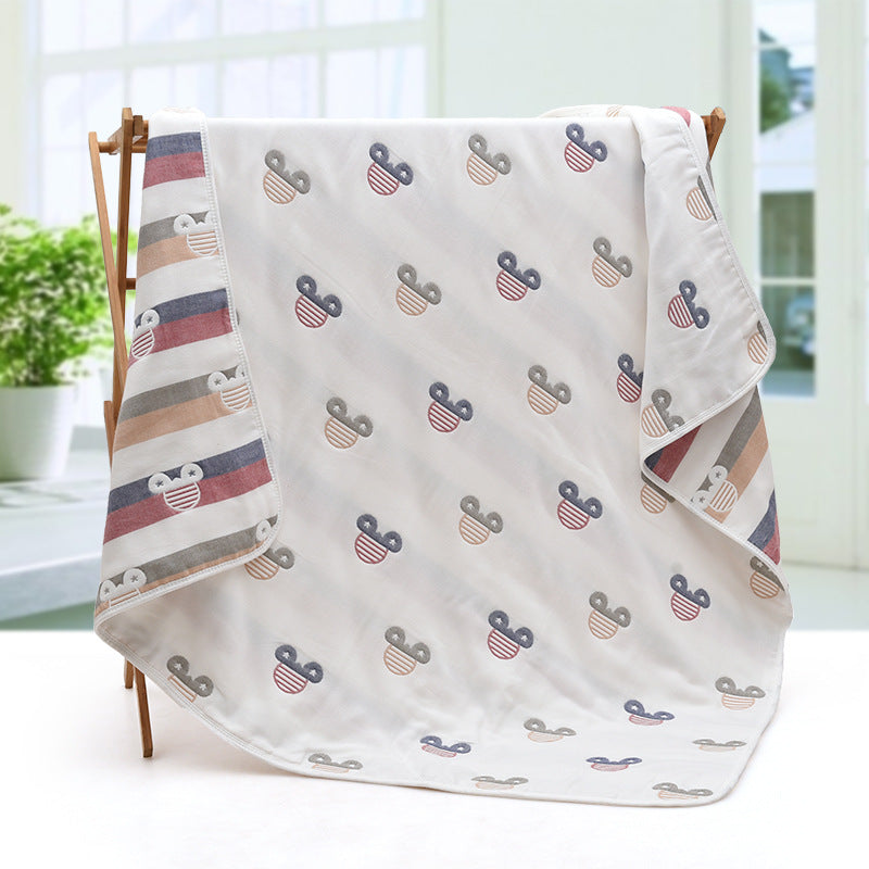 100% Cotton Muslin Baby Blanket - 110x110cm, 6-Layer Summer and Swaddle Quilt