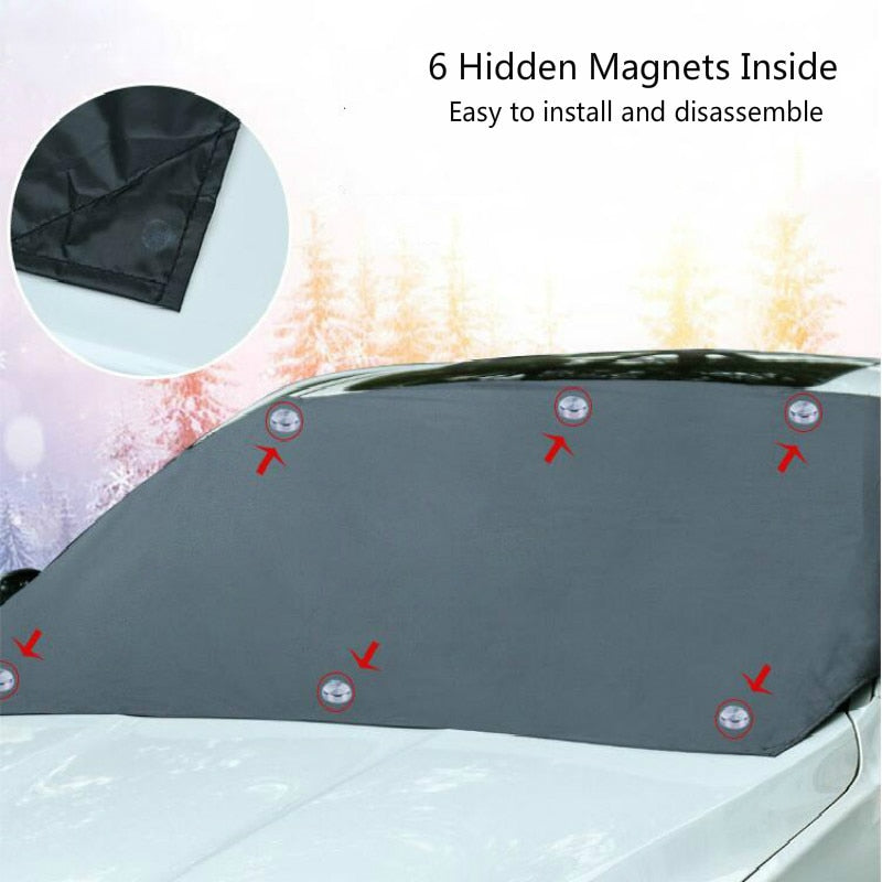 Universal Magnetic Windshield Sun & Snow Shade Cover - Waterproof Protective Shield, Polyester, Storage Bag
