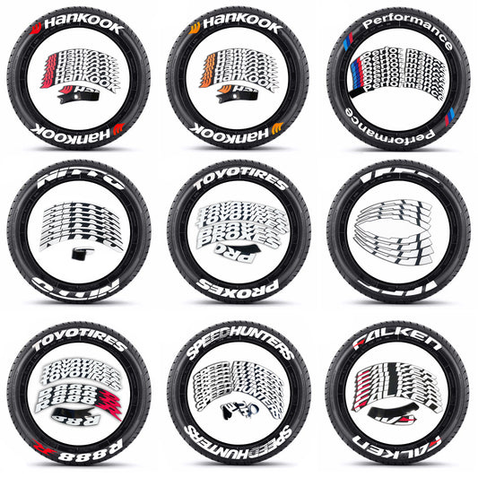 One-Piece Tire Letter Sticker Set - Adhesive PVC, Fits 4 Tires, Multiple Styles - Logos
