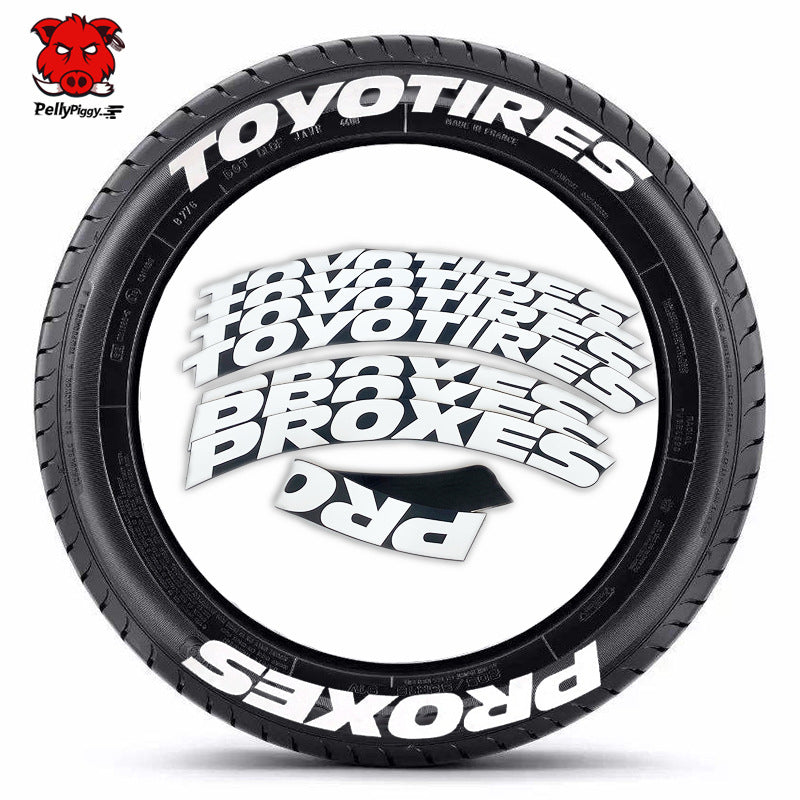 One-Piece Tire Letter Sticker Set - Adhesive PVC, Fits 4 Tires, Multiple Styles - Logos