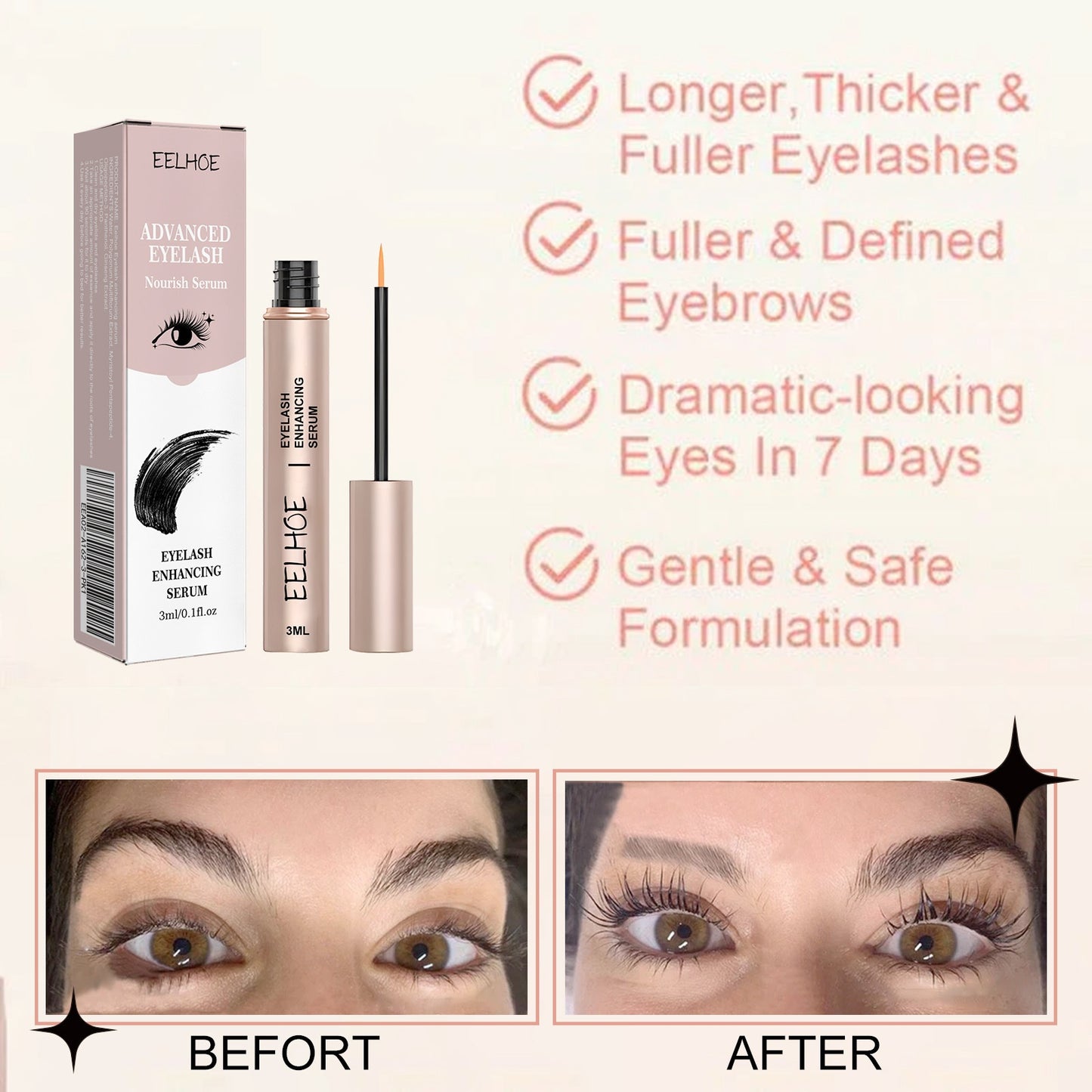 EELHOE Eyelash Liquid - Natural Curling, Lengthening & Thickening Serum, Moisturizing Care