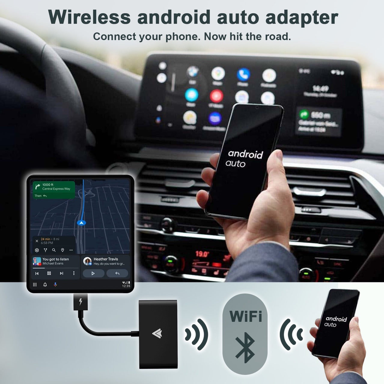 Apple CarPlay & Android Auto Wireless Converter Box - Universal Car Adapter, Multiple Models, Type-C, 1080p