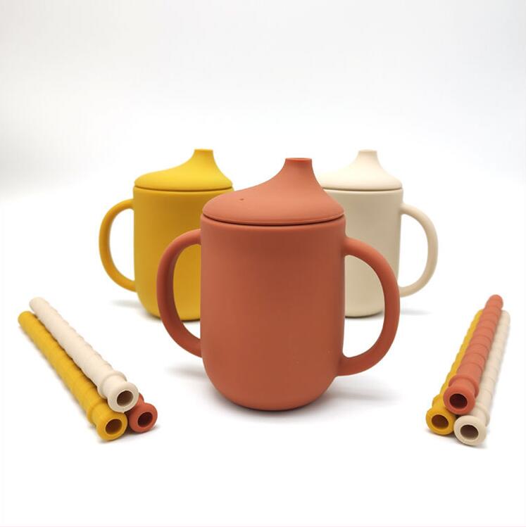 Silicone Baby Training Cup with Straw - 200ml, Leak-Proof & Anti-Fall, with Handle