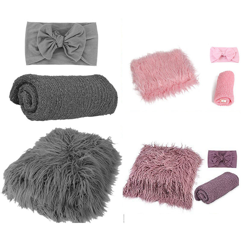 3-Piece Baby Photography Wrap & Blanket Set - Soft Acrylic Props, 60×70cm, Multiple Colors