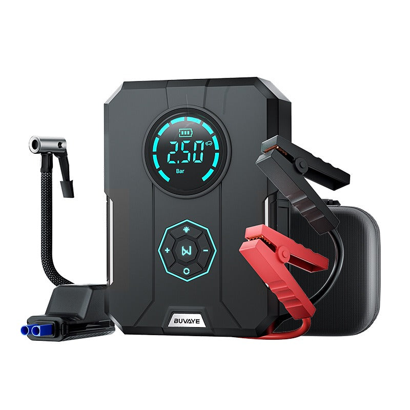Car Mounted Tire Inflator & Jump Starter - Emergency 12V, USB Rechargeable, 80W